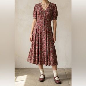 Vintage Maxi Dress Floral Cottagecore Goth Boho Prairie Button Front 90s 11/12